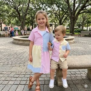 Colorful Striped Kids' Outfits Dress size 7, t-shirt size 3